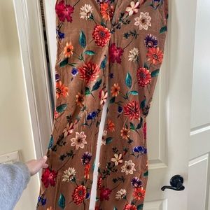 Oilily Flower Power Pants Brown Wide Leg Hippy Women's Size 36